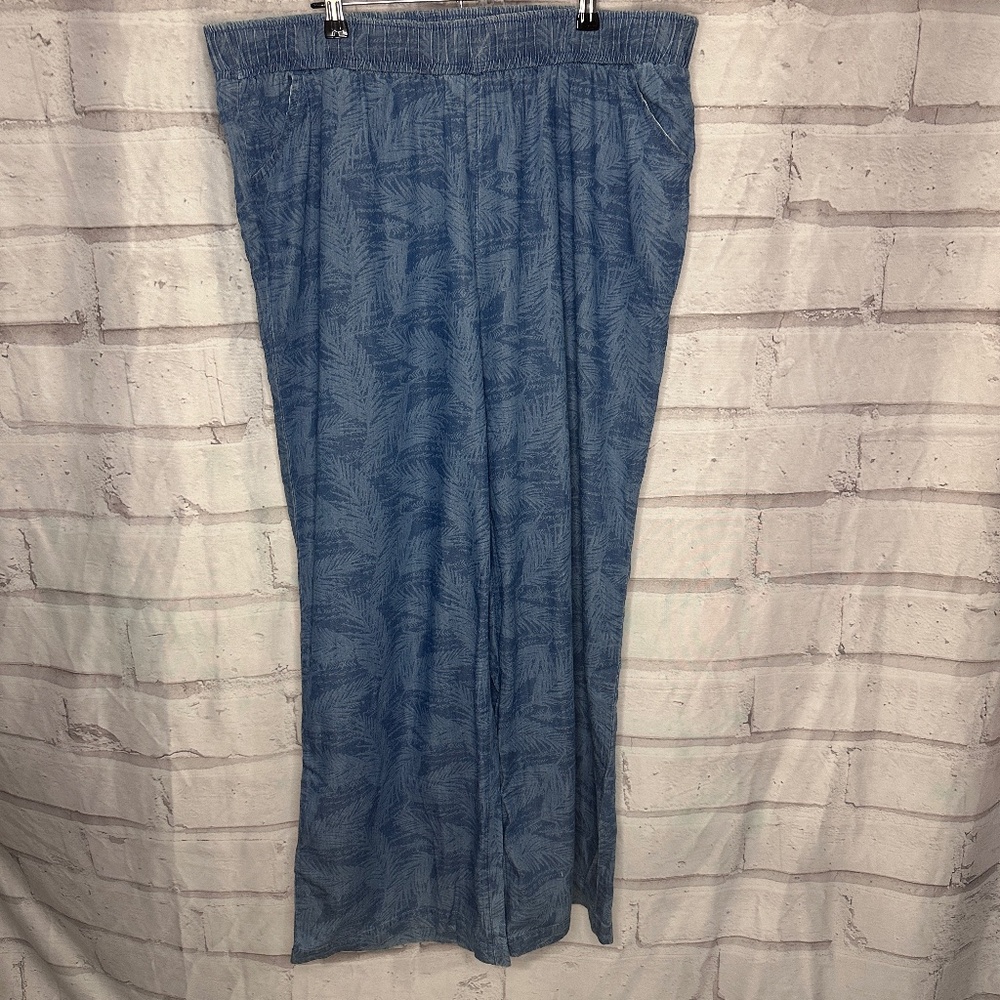 DG2 by Diane Gilman Soft Denim Wide-Leg Pant Palm Print